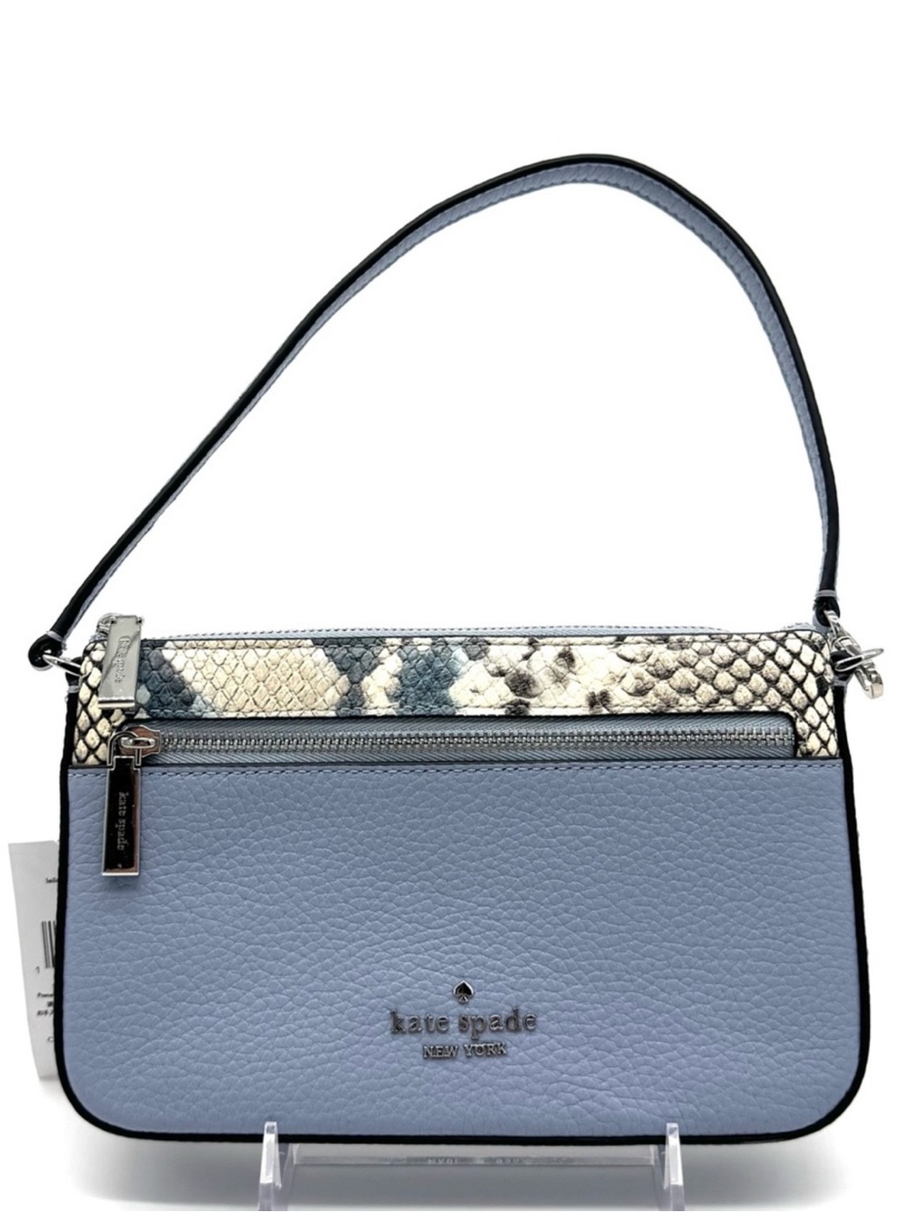 Kate Spade Leila Convertible Leather Mini Pachette Bag Snakeskin Blue
